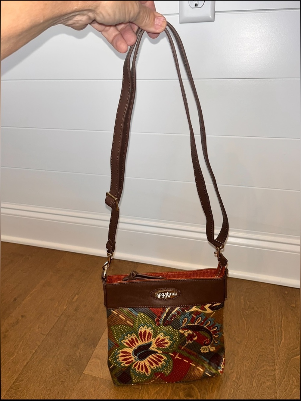 Spartina 449 Daufuskie Island Linen & Leather Crossbody Purse / Bag Nice!
